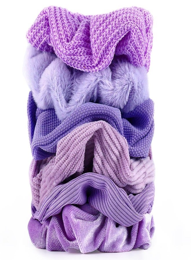 TUCEWP Scrunchies for Women Girls 6Pcs Purple Velvet Scrunchies for Thick Hair Ultra Textured Soft Corduroy Scrunchy Hair Ties Lavender Elastic Hair Bands Ponytail Holders Bulk Cute Hair Accessories - Image 1